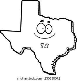 A cartoon illustration of the state of Texas smiling.