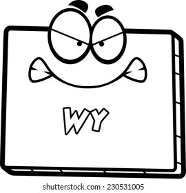 A cartoon illustration of the state of Wyoming looking angry.