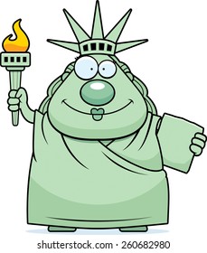 A cartoon illustration of the Statue of Liberty looking happy.