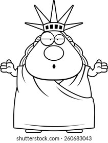 A cartoon illustration of the Statue of Liberty looking confused.