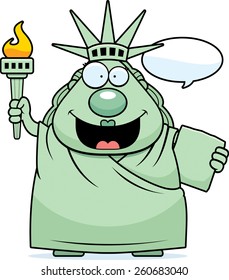 A Cartoon Illustration Of The Statue Of Liberty Talking.