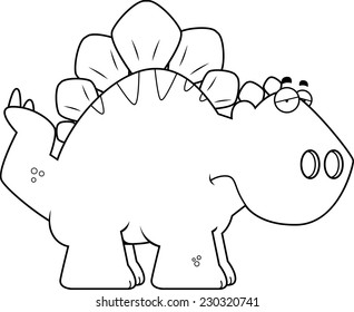 A cartoon illustration of a Stegosaurus dinosaur looking sad.