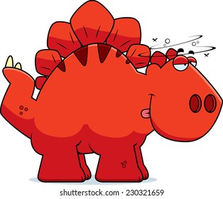 A cartoon illustration of a Stegosaurus dinosaur looking drunk.