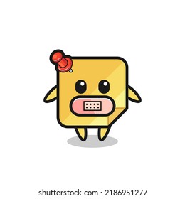 Cartoon Illustration Of Sticky Note With Tape On Mouth , Cute Style Design For T Shirt, Sticker, Logo Element