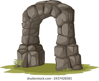 Cartoon illustration of a stone archway in nature.