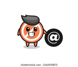 Cartoon Illustration of stop sign standing beside the At symbol , cute style design for t shirt, sticker, logo element