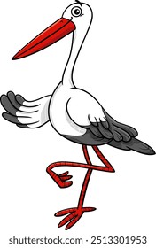 Ilustração em desenho animado de personagem animal de ave cegonha