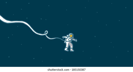 Cartoon illustration of a stranded astronaut floating alone in space