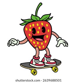 Cartoon Illustration of Strawberry Character Skating