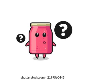 Cartoon Illustration of strawberry jam with the question mark , cute design
