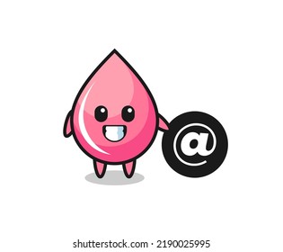 Cartoon Illustration of strawberry juice drop standing beside the At symbol , cute style design for t shirt, sticker, logo element