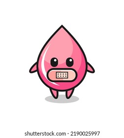 Cartoon Illustration of strawberry juice drop with tape on mouth , cute style design for t shirt, sticker, logo element