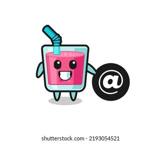 Cartoon Illustration of strawberry juice standing beside the At symbol , cute style design for t shirt, sticker, logo element