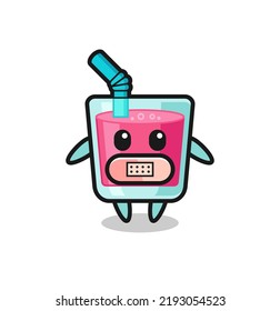 Cartoon Illustration of strawberry juice with tape on mouth , cute style design for t shirt, sticker, logo element