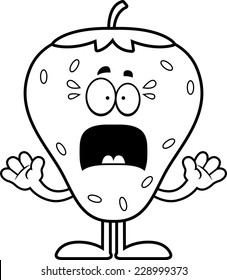 A cartoon illustration of a strawberry looking scared.
