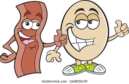 Cartoon illustration of a strip of bacon and an egg both giving thumbs up.