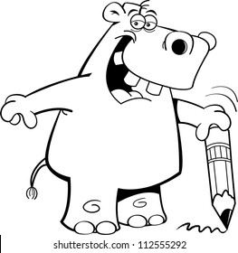 Cartoon Illustration of a Student Hippo