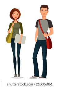 cartoon illustration of students in casual clothes