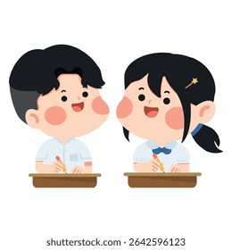 Cartoon Illustration of Students Writing at Desks student
