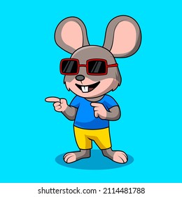 cartoon illustration of stylish mouse wearing glasses isolated