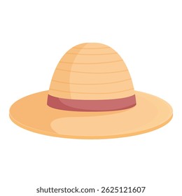 Cartoon illustration of a stylish and trendy straw hat with ribbon, perfect for summer fashion and beachwear, isolated on a white background