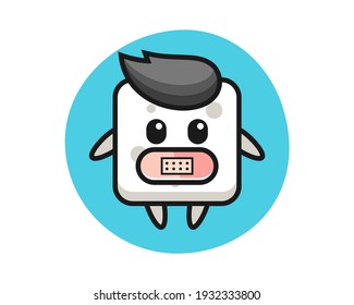 Cartoon illustration of sugar cube with tape on mouth