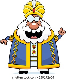 A cartoon illustration of a sultan with an idea.