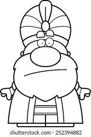 A cartoon illustration of a sultan looking bored.