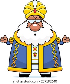 A cartoon illustration of a sultan looking confused.