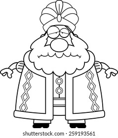 A cartoon illustration of a sultan looking sad.