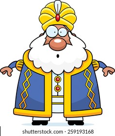 A cartoon illustration of a sultan looking surprised.