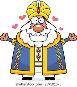 A cartoon illustration of a sultan ready to give a hug.