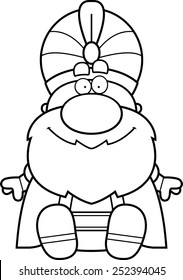 A cartoon illustration of a sultan sitting.