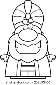 A cartoon illustration of a sultan smiling.