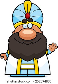 A cartoon illustration of a sultan waving.