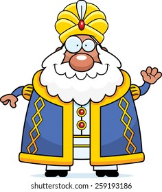 A cartoon illustration of a sultan waving.