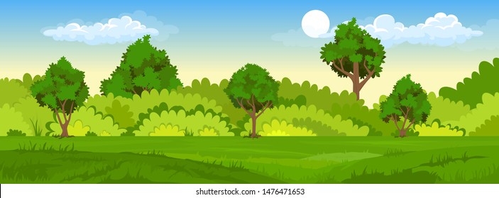 Cartoon Illustration Summer Landscape Trees Stock Vector (Royalty Free ...