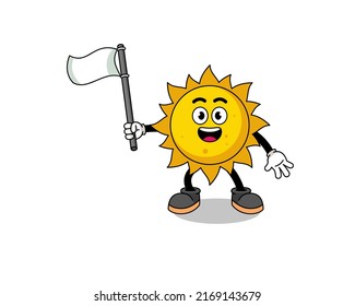 Cartoon Illustration of sun holding a white flag , character design