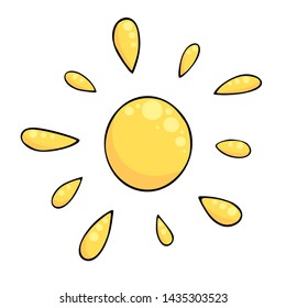 Cartoon illustration of the sun, isolated vector outline element of the weather on the white background, happy sunny day, summertime
