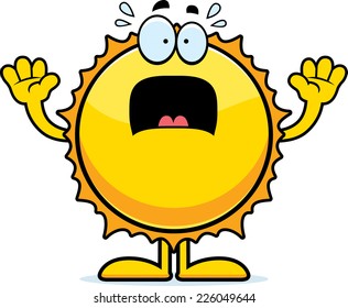 A cartoon illustration of the Sun looking scared.