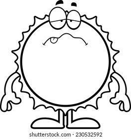 A cartoon illustration of the Sun looking sick.