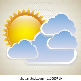 Cartoon illustration of a sun surrounded by clouds, vector illustration