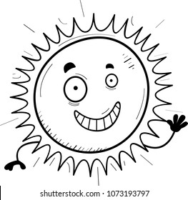 A cartoon illustration of the sun waving.