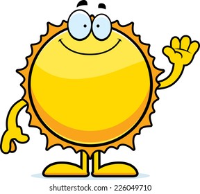 A cartoon illustration of the Sun waving.