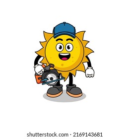 Cartoon Illustration of sun as a woodworker , character design