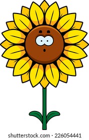 A cartoon illustration of a sunflower looking surprised.