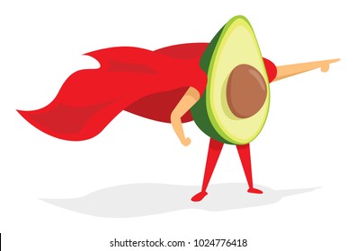 Cartoon illustration of super avocado hero saving the day