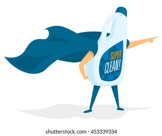 Cartoon illustration of super cleaning product as hero saving the day