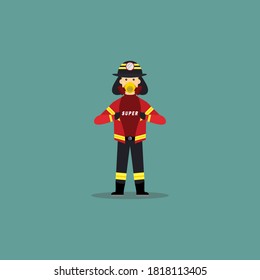 Cartoon Illustration of Super Fireman