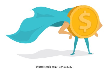 Cartoon Illustration Of Super Hero Coin Standing Proudly With Cape